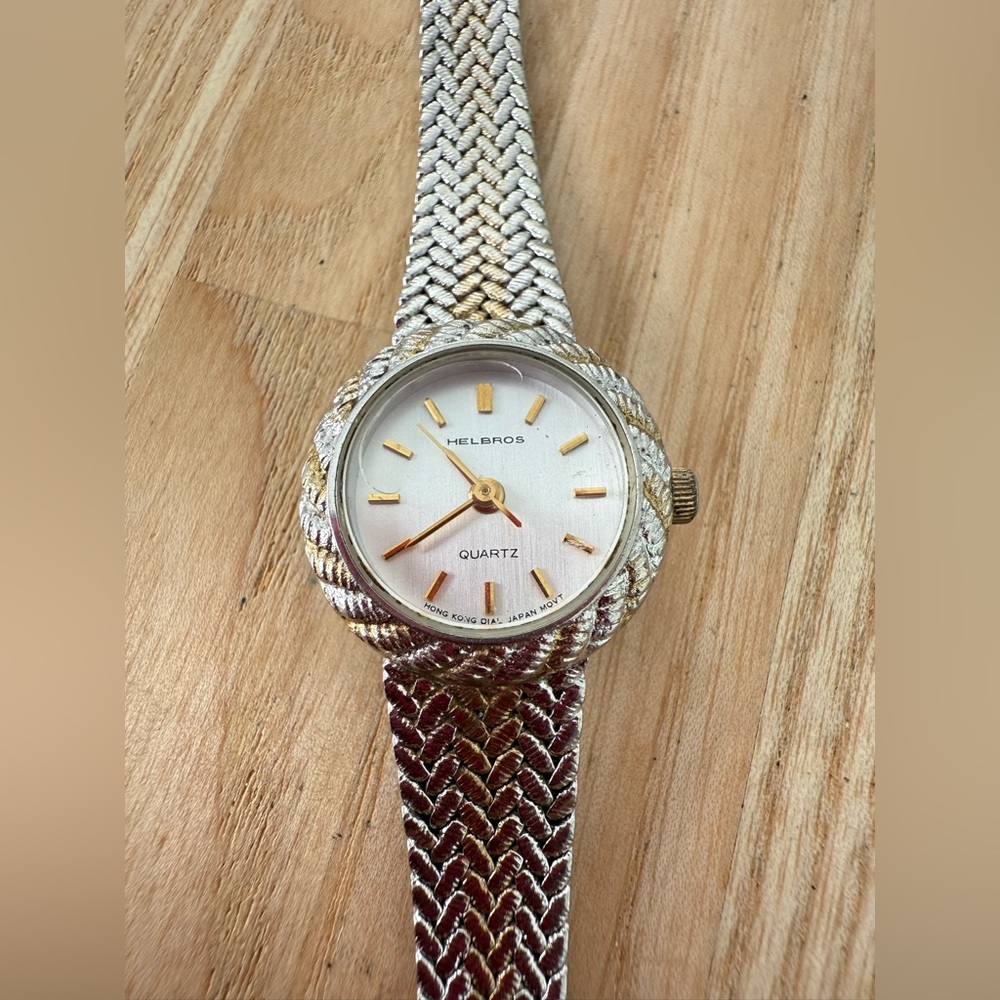 Helbros ladies silver tone gold tone watch NEW BATTERY
